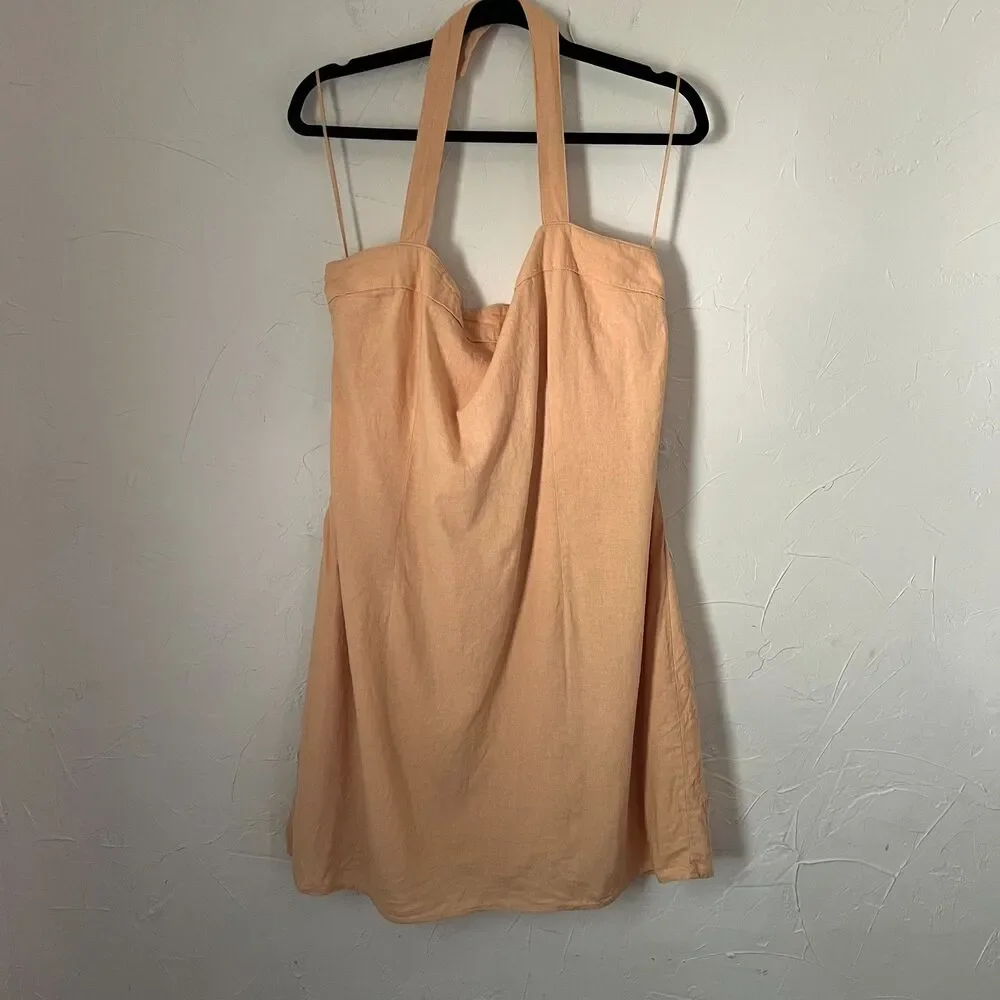 Abercrombie & Fitch Orange Halter Mini Dress Linen‎ Blend Summer Vacation Sz XLT